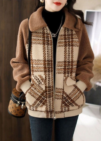 Plus Size Kaffe Tykk Patchwork Teddy Faux Fur Coats Vinter