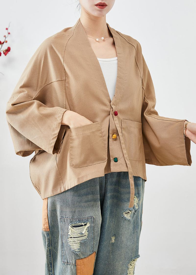 Plus Size Khaki Oversized Lommer Linjakker Batwing Sleeve