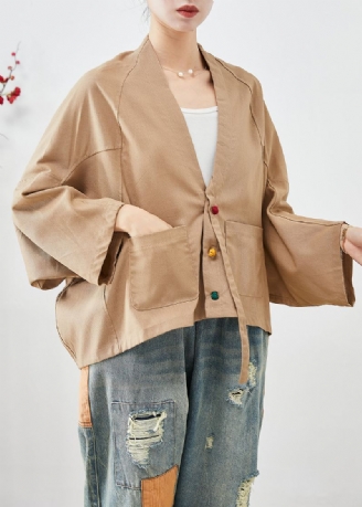 Plus Size Khaki Oversized Lommer Linjakker Batwing Sleeve