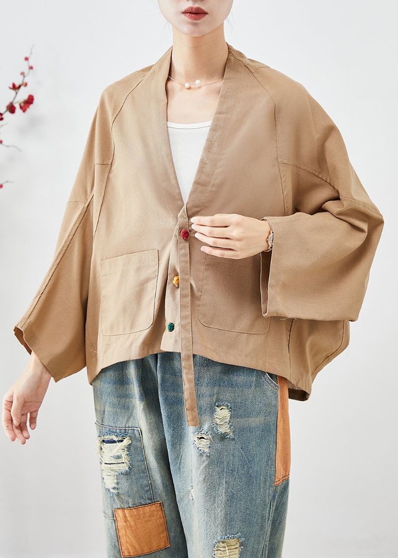 Plus Size Khaki Oversized Lommer Linjakker Batwing Sleeve - Vinterfrakker for kvinner