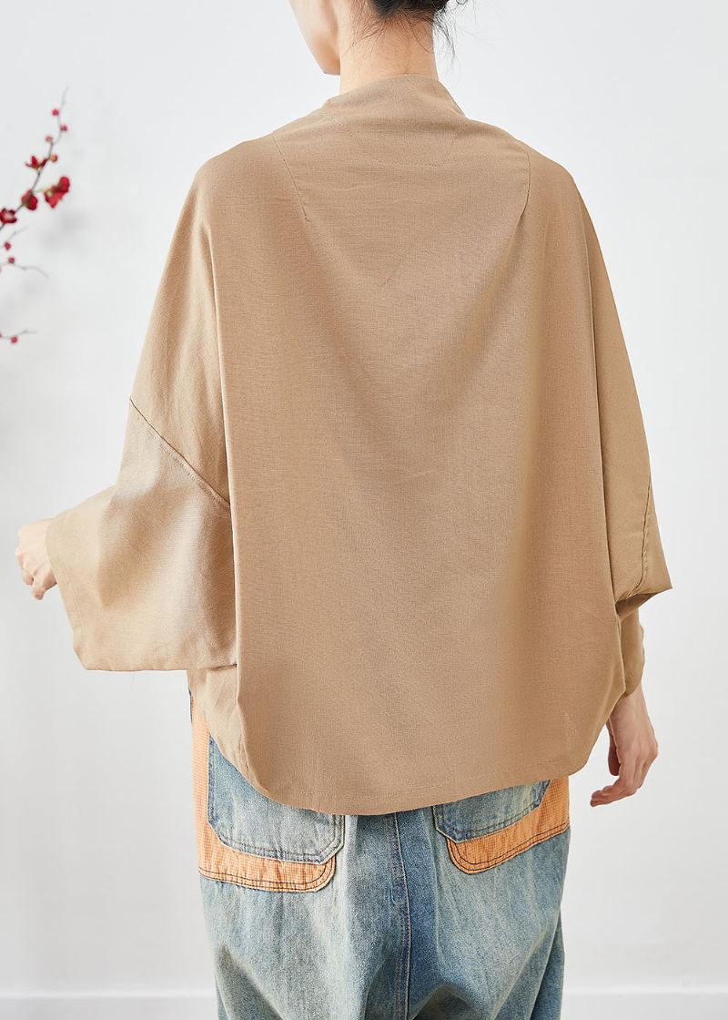 Plus Size Khaki Oversized Lommer Linjakker Batwing Sleeve - Vinterfrakker for kvinner