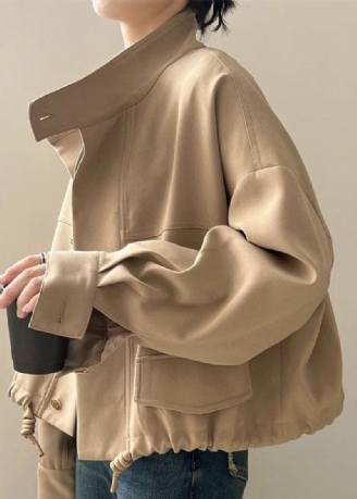 Plus Size Khaki Stativ Krage Patchwork Snøring Coat Langermet