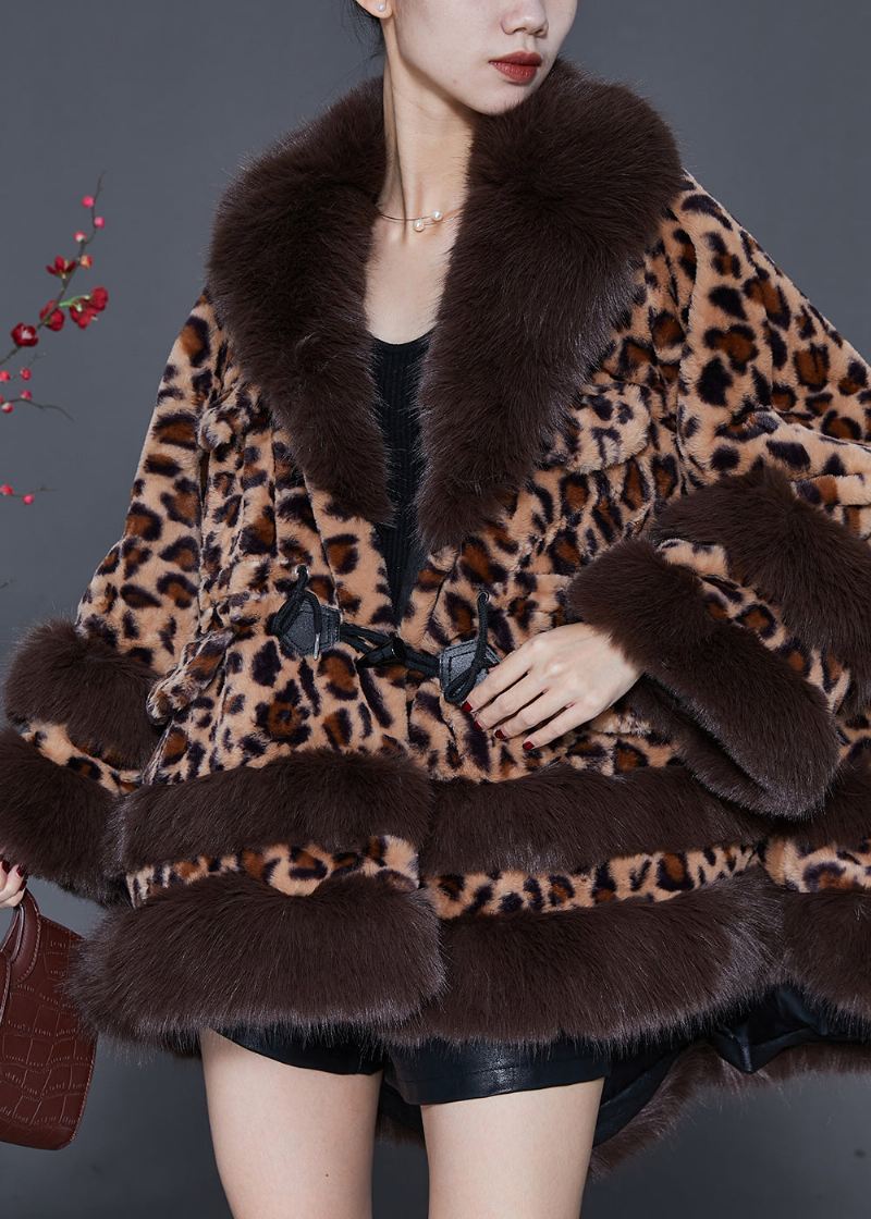 Plus Size Pelskrage Leopard Snøring Mink Velvet Trench Spring