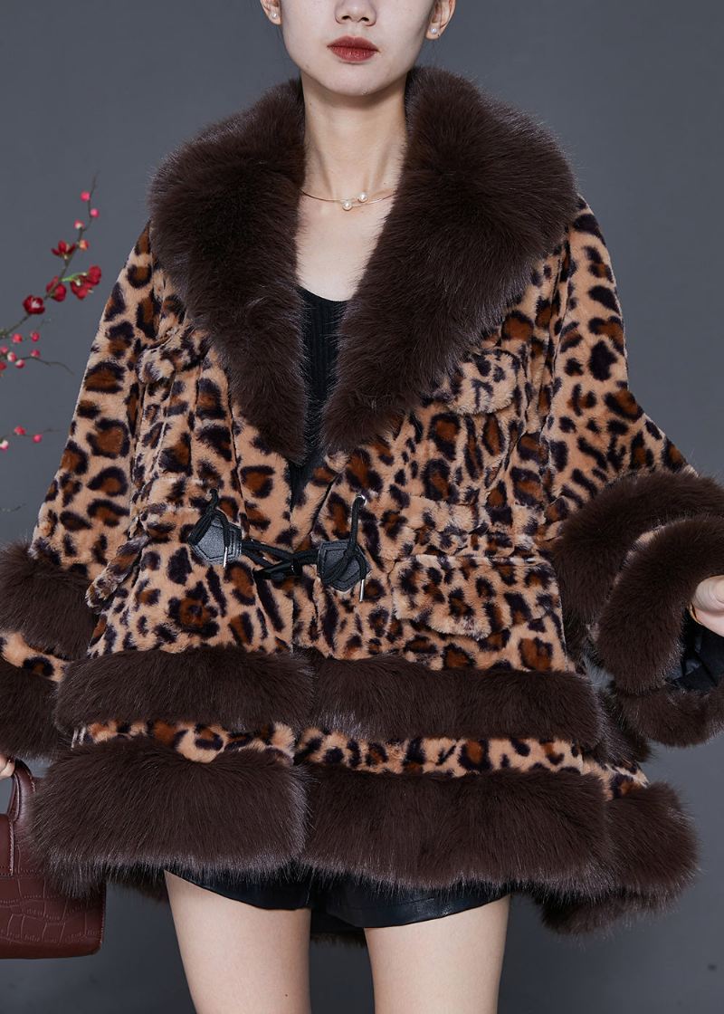 Plus Size Pelskrage Leopard Snøring Mink Velvet Trench Spring - Vinterfrakker for kvinner