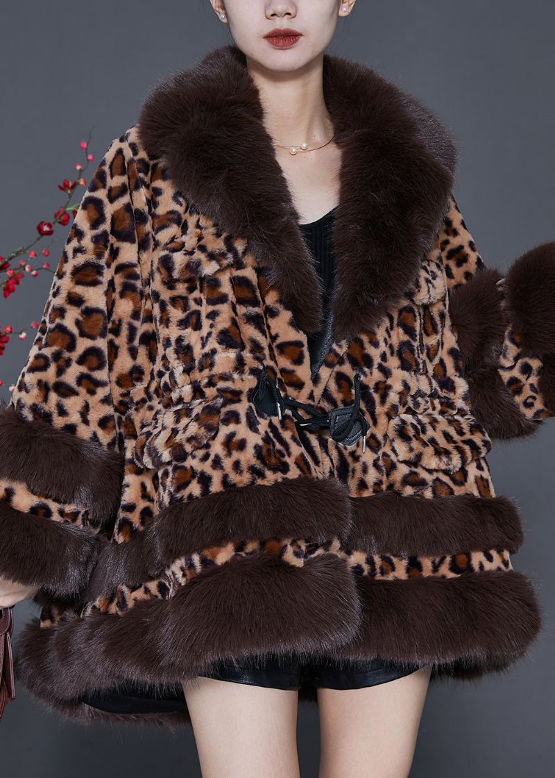 Plus Size Pelskrage Leopard Snøring Mink Velvet Trench Spring - Vinterfrakker for kvinner