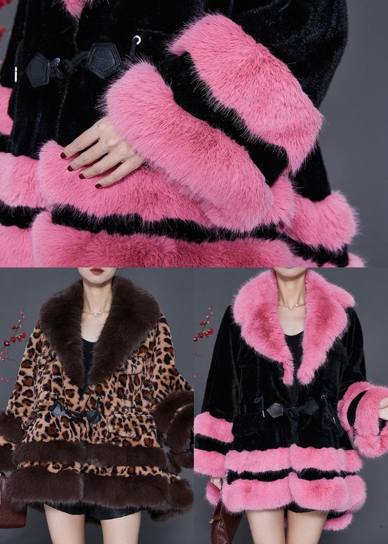 Plus Size Pelskrage Leopard Snøring Mink Velvet Trench Spring - Vinterfrakker for kvinner