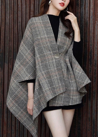 Plus Size Plaid Asymmetrisk Button Patchwork Cotton Coats Fall