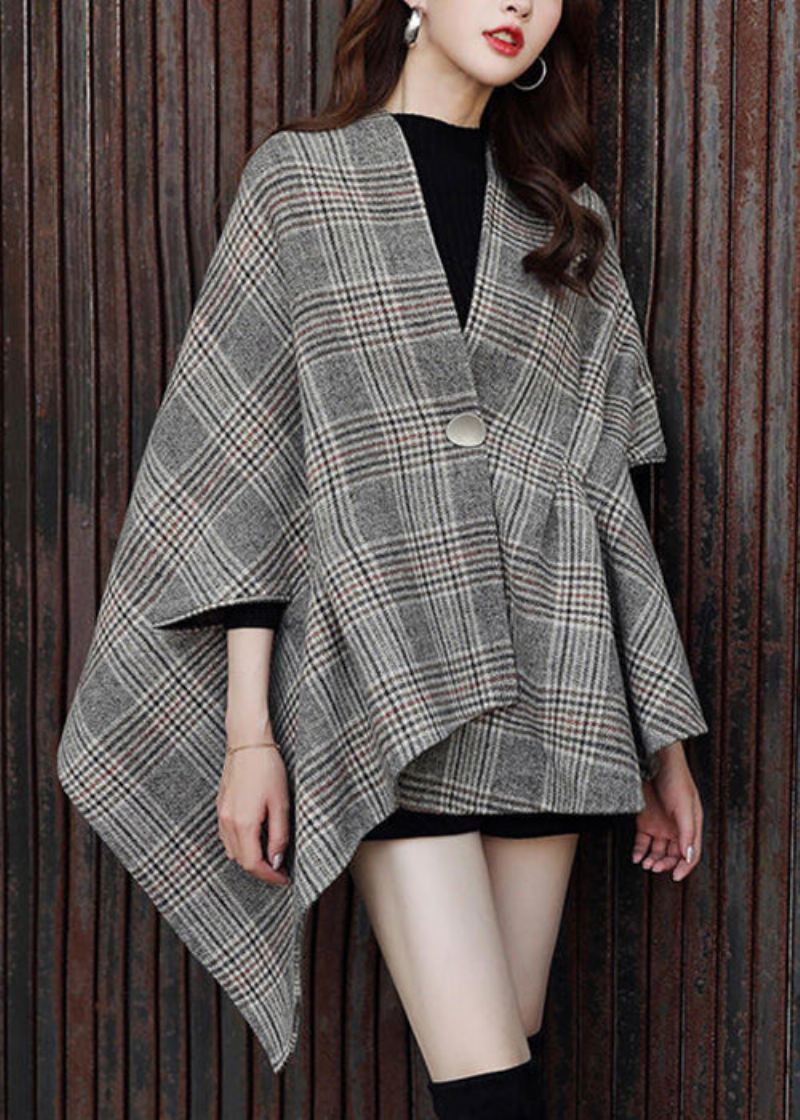 Plus Size Plaid Asymmetrisk Button Patchwork Cotton Coats Fall - Vinterfrakker for kvinner