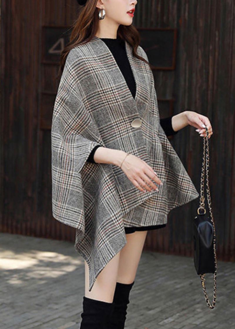 Plus Size Plaid Asymmetrisk Button Patchwork Cotton Coats Fall - Vinterfrakker for kvinner