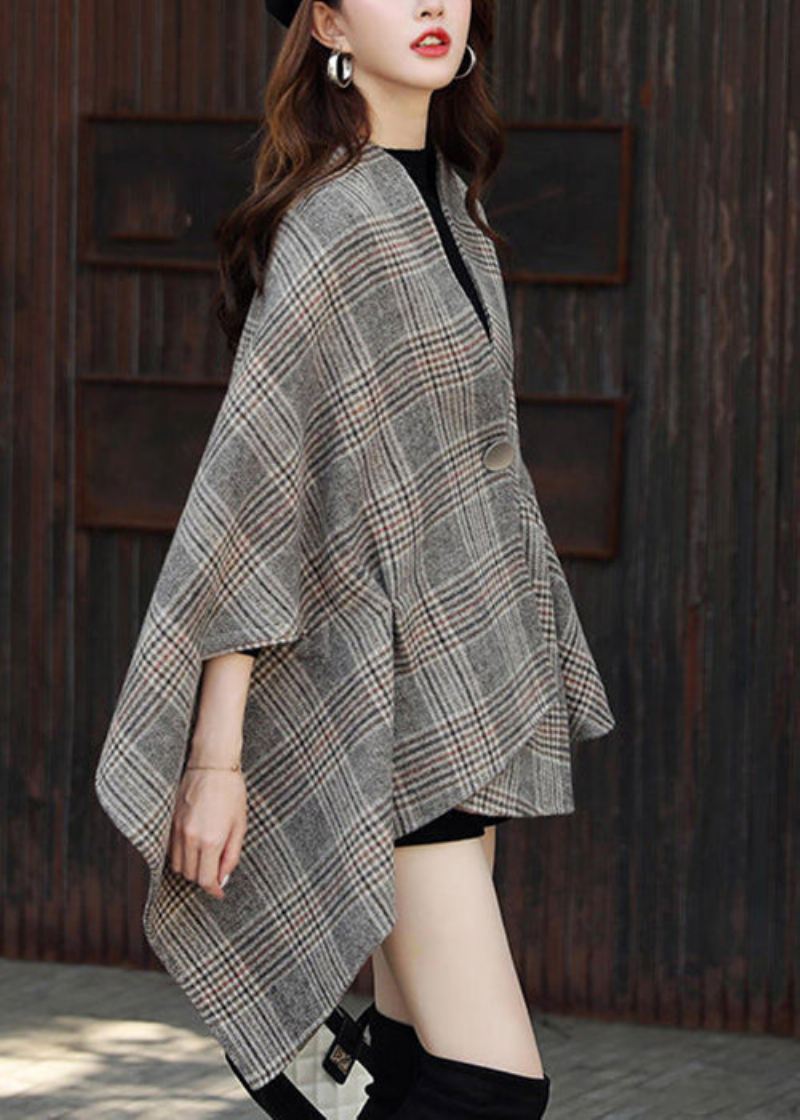 Plus Size Plaid Asymmetrisk Button Patchwork Cotton Coats Fall - Vinterfrakker for kvinner