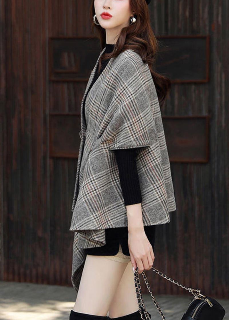 Plus Size Plaid Asymmetrisk Button Patchwork Cotton Coats Fall - Vinterfrakker for kvinner