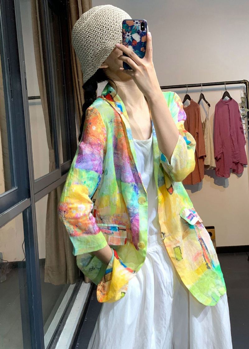 Plus Size Rainbow Tie Dye Lin Upf 50+ Frakkjakke Sommer - Vinterfrakker for kvinner