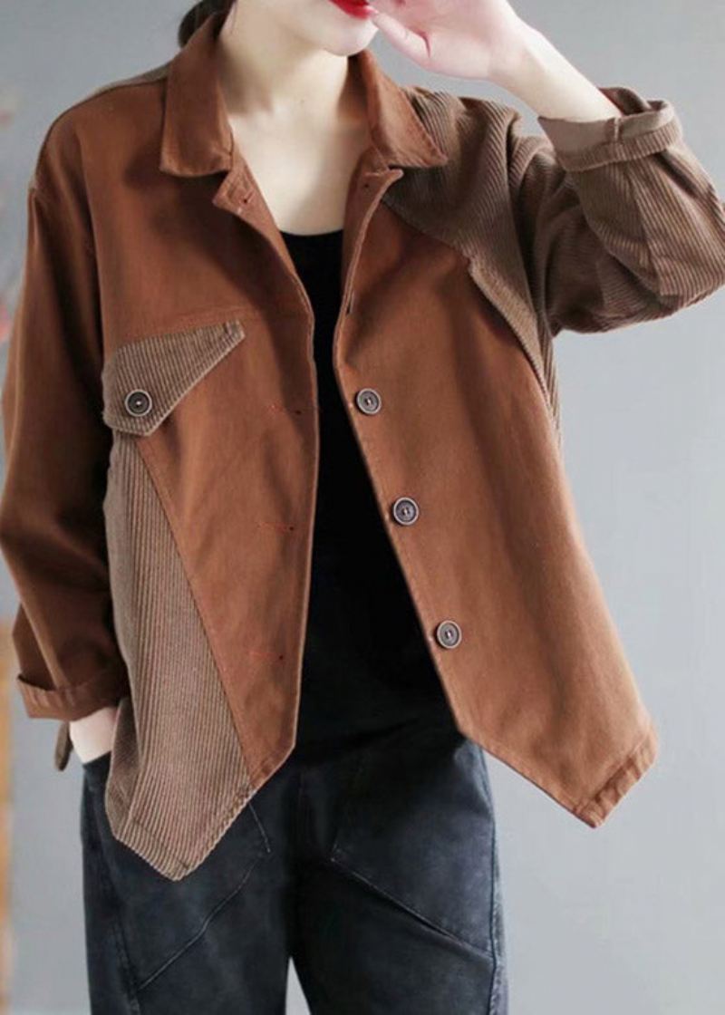 Sjokolade Peter Pan Krage Button Corduroy Coats Langermet - Kaffe