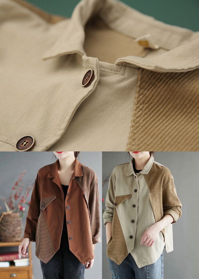 Sjokolade Peter Pan Krage Button Corduroy Coats Langermet - Kaffe