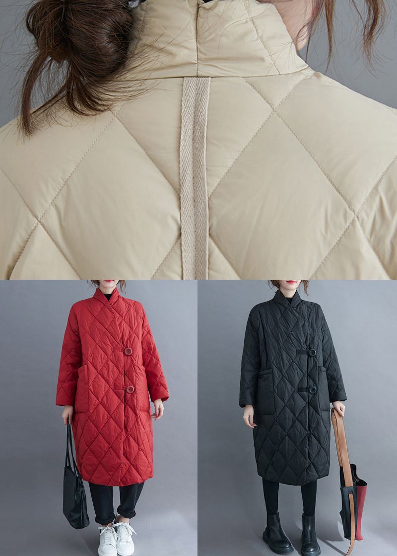 Sorte Lommer Patchwork Bomullsfylt Lang Parka Med V-hals Ermet - Vinterfrakker for kvinner