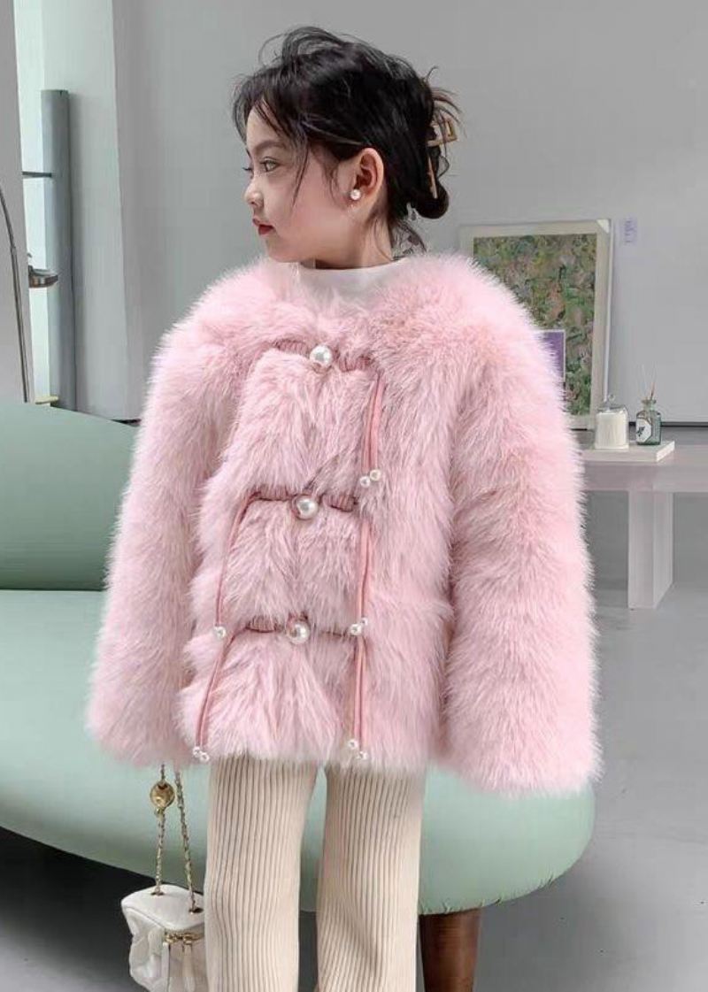 Søt Rosa O-hals Solid Mink Hair Girls Coat Langermet - Vinterfrakker for kvinner