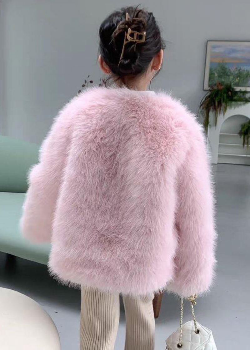 Søt Rosa O-hals Solid Mink Hair Girls Coat Langermet - Vinterfrakker for kvinner