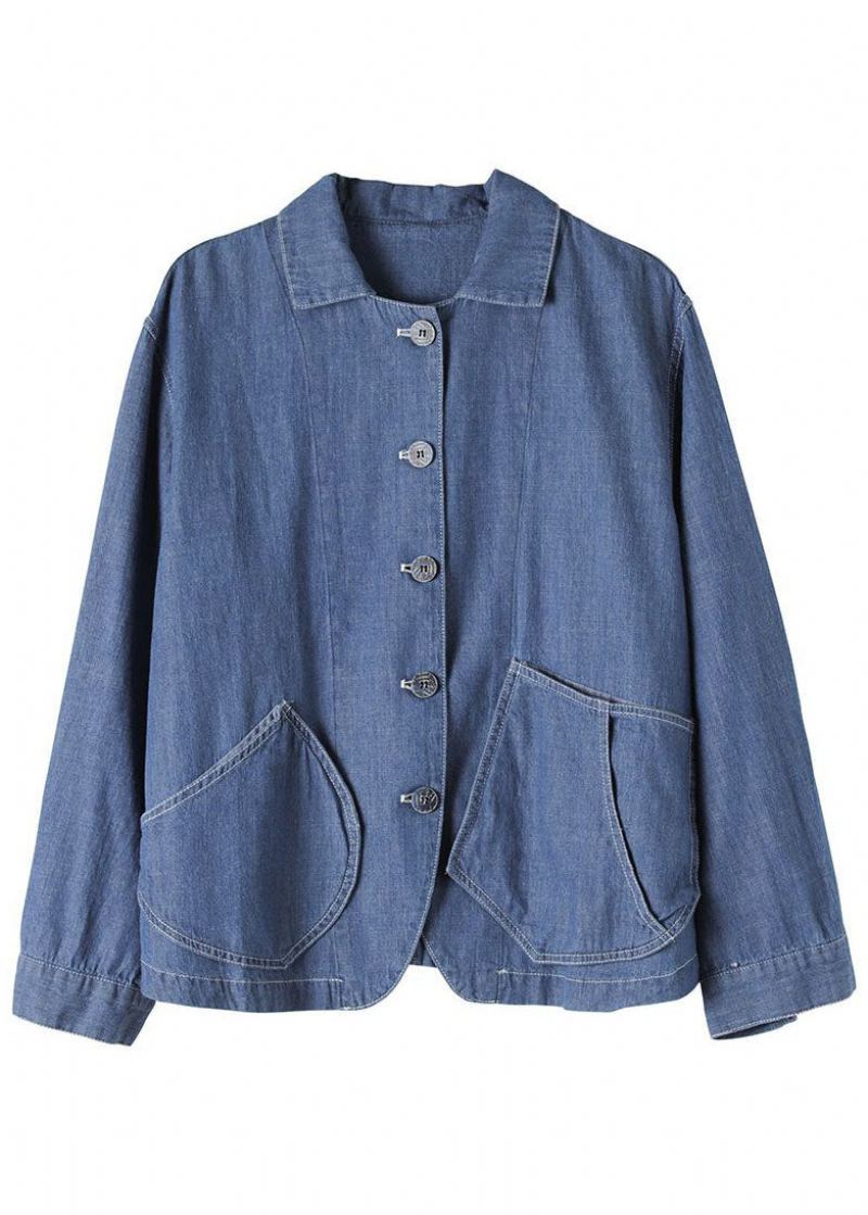 Stil Blå Peter Pan Kragelommer Patchwork Denim Coats Spring - Vinterfrakker for kvinner