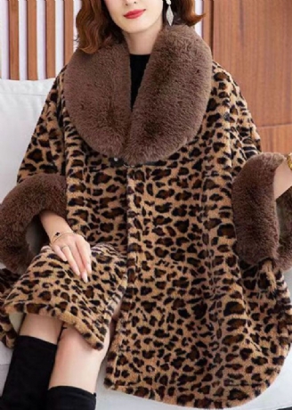 Stil Leopard Peter Pan Krage Patchwork Mink Velvet Coats Vinter