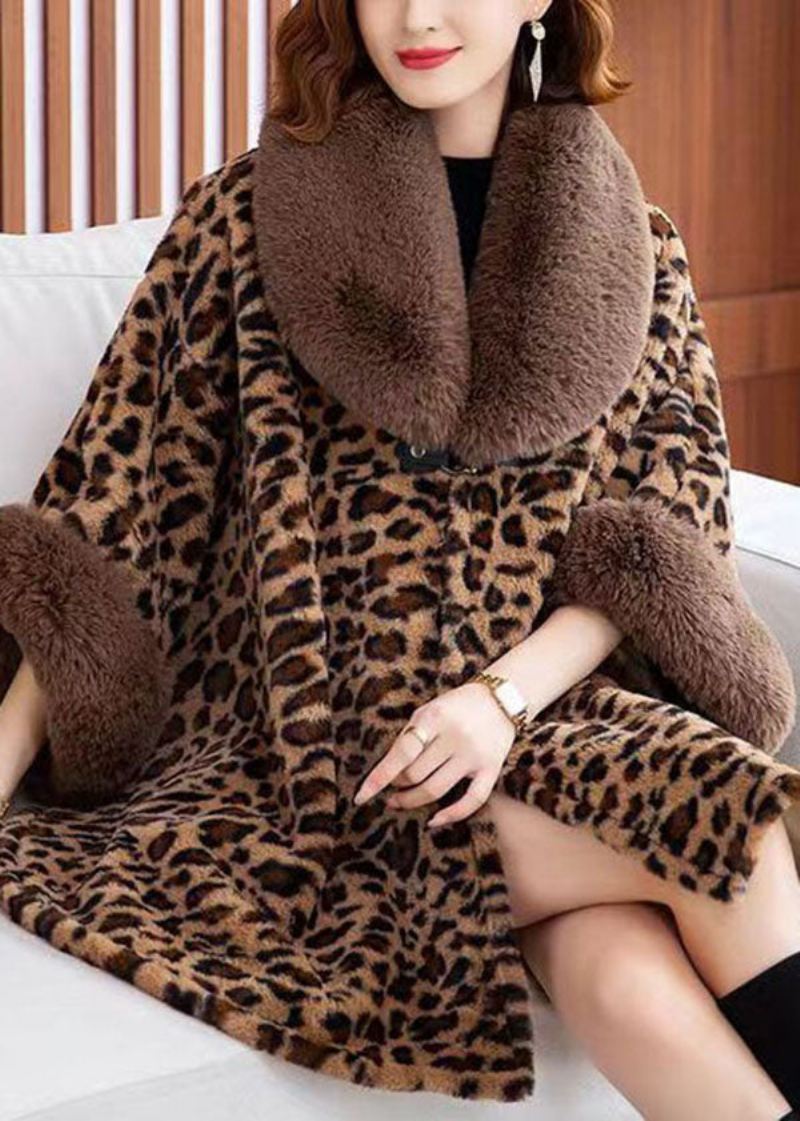 Stil Leopard Peter Pan Krage Patchwork Mink Velvet Coats Vinter - Vinterfrakker for kvinner