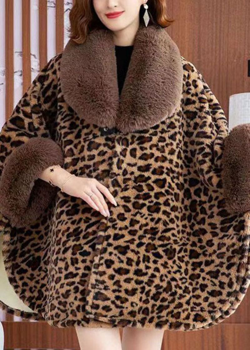 Stil Leopard Peter Pan Krage Patchwork Mink Velvet Coats Vinter - Vinterfrakker for kvinner