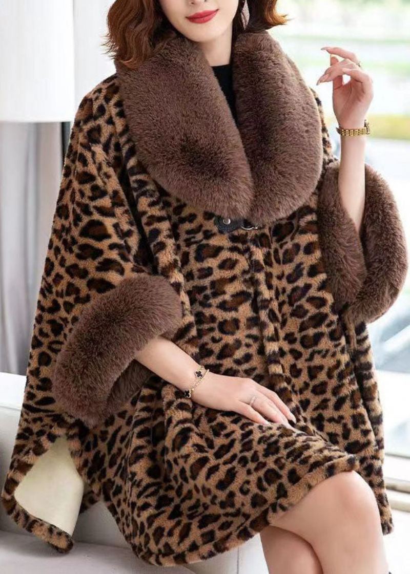 Stil Leopard Peter Pan Krage Patchwork Mink Velvet Coats Vinter - Vinterfrakker for kvinner