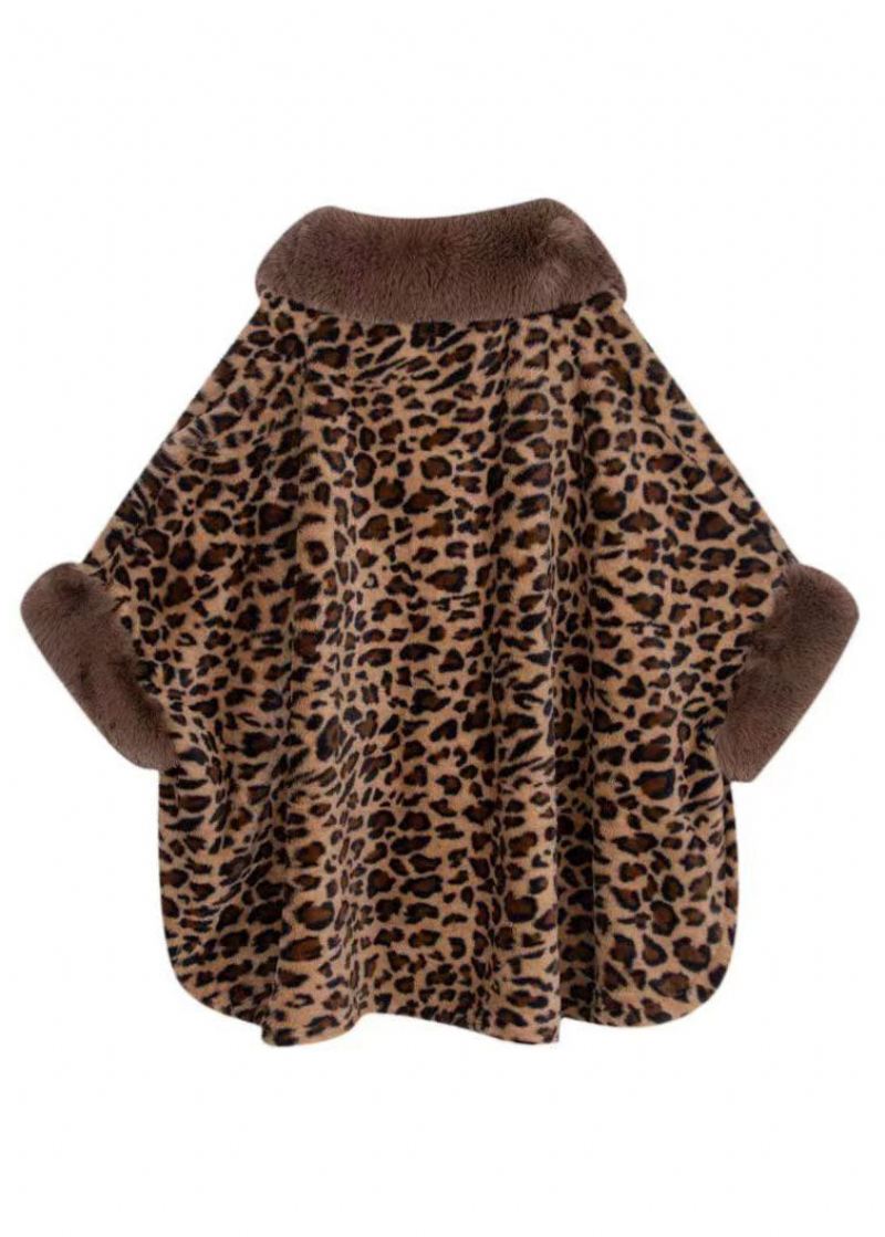 Stil Leopard Peter Pan Krage Patchwork Mink Velvet Coats Vinter - Vinterfrakker for kvinner