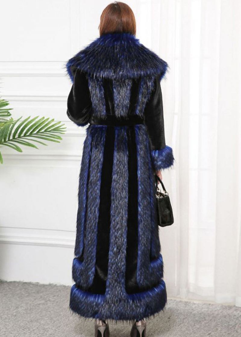 Stil Navy Faux Fox Krage Patchwork Silm Fit Fur Coats Vinter - Vinterfrakker for kvinner