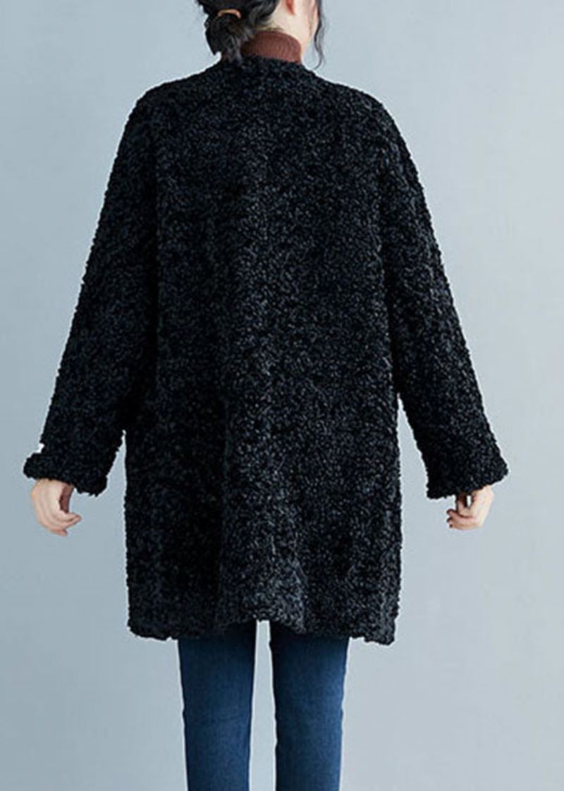 Stil Svarte Lommer Faux Fur Coats Vinter - Vinterfrakker for kvinner