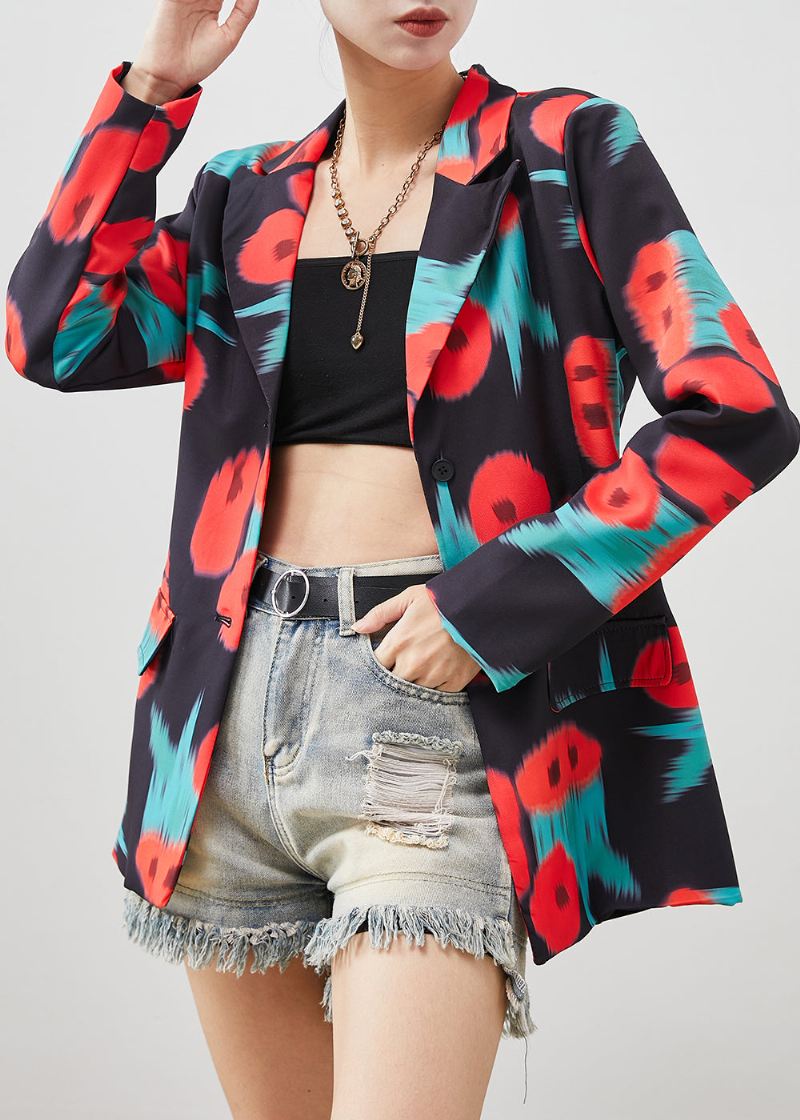 Stilig Black Notched Tie Dye Spandex Coat Spring