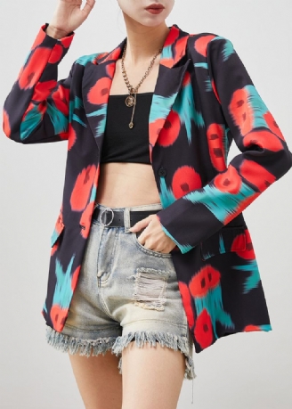 Stilig Black Notched Tie Dye Spandex Coat Spring