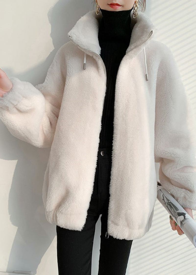 Stilig Milk White Stand Krage Glidelås Mink Hair Coats Spring - Vinterfrakker for kvinner