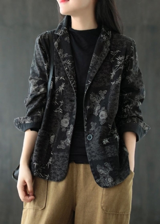 Svart Hakk Patchwork Button Denim Coats Fall