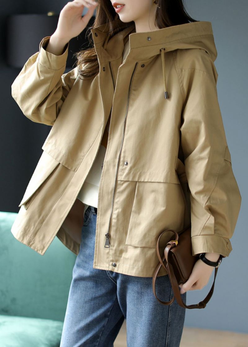 Uformell Khaki Hette Patchwork Cotton Coat Spring