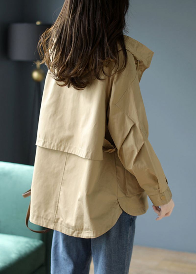 Uformell Khaki Hette Patchwork Cotton Coat Spring - Vinterfrakker for kvinner