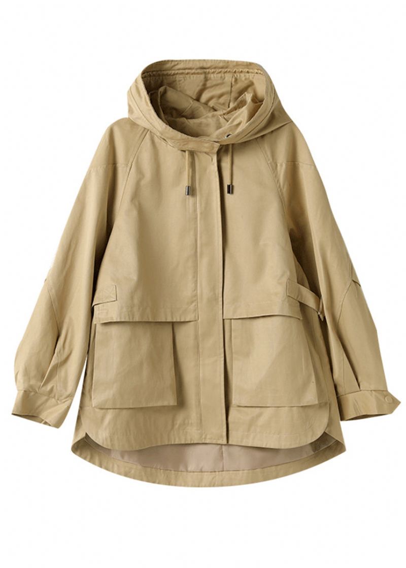 Uformell Khaki Hette Patchwork Cotton Coat Spring - Vinterfrakker for kvinner