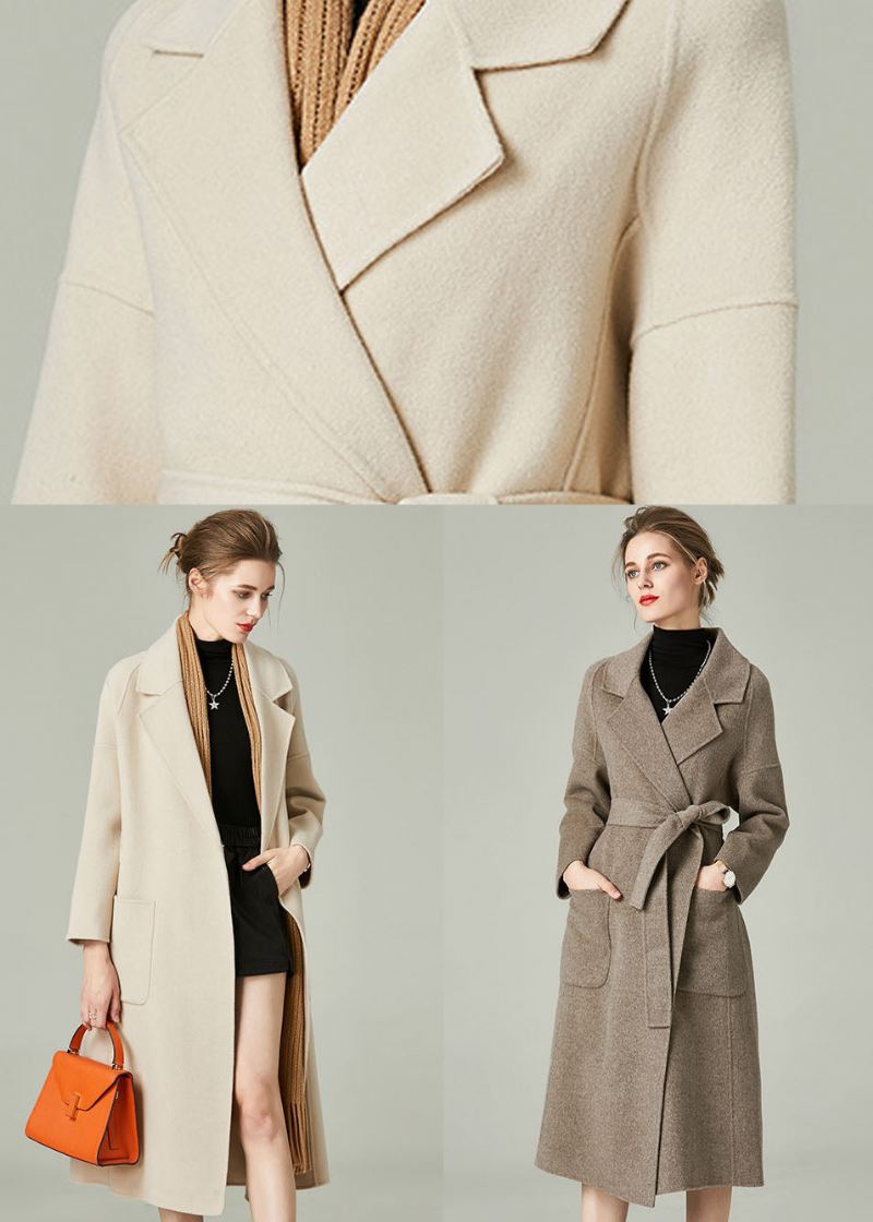 Unike Beige Peter Pan Kragelommer Cashmere Cinch Coats Vinter - Beige