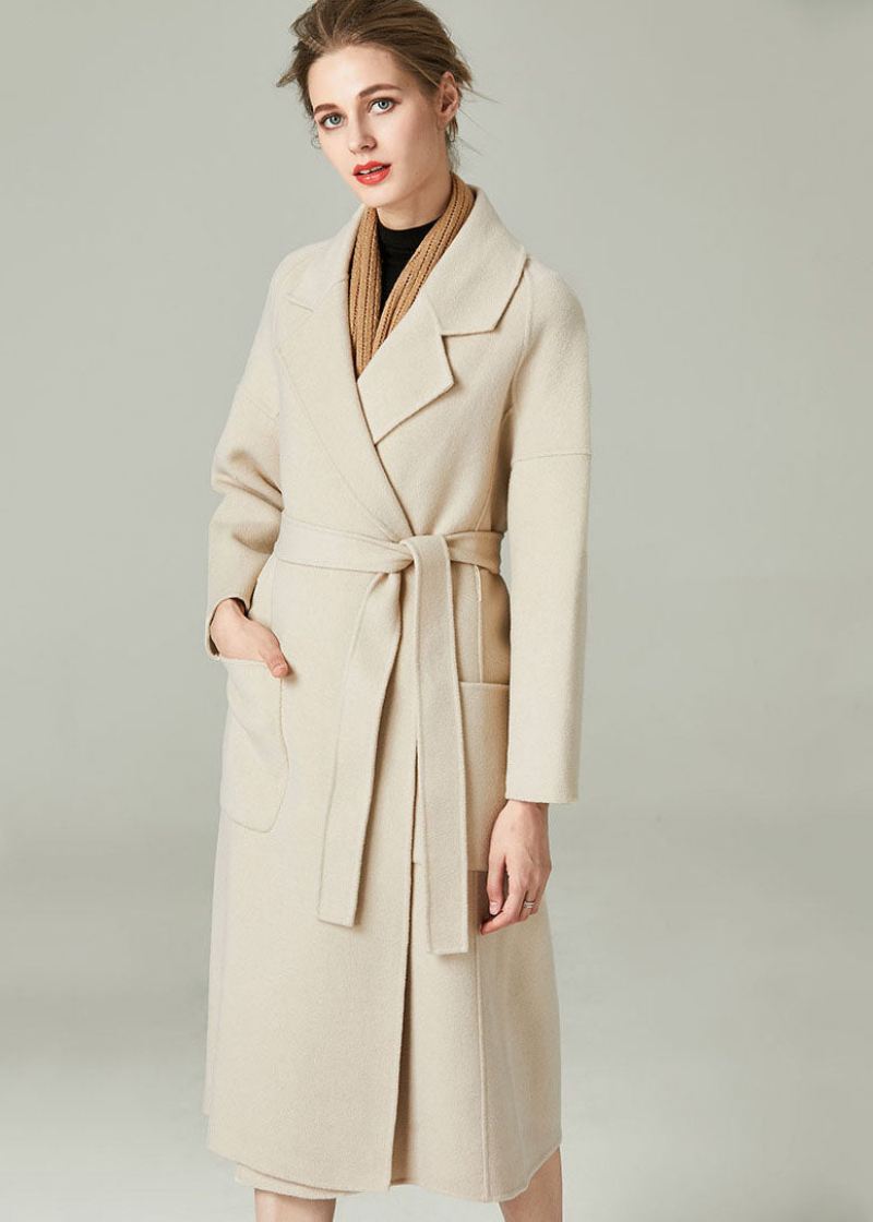 Unike Beige Peter Pan Kragelommer Cashmere Cinch Coats Vinter - Beige