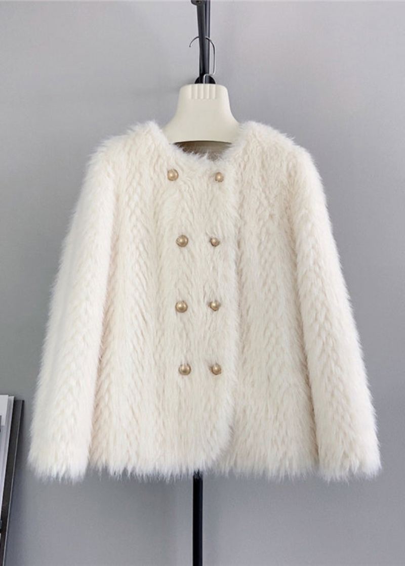 Vakker Beige O-hals Dobbel Bryst Mink Cashmere Kåper Vinter