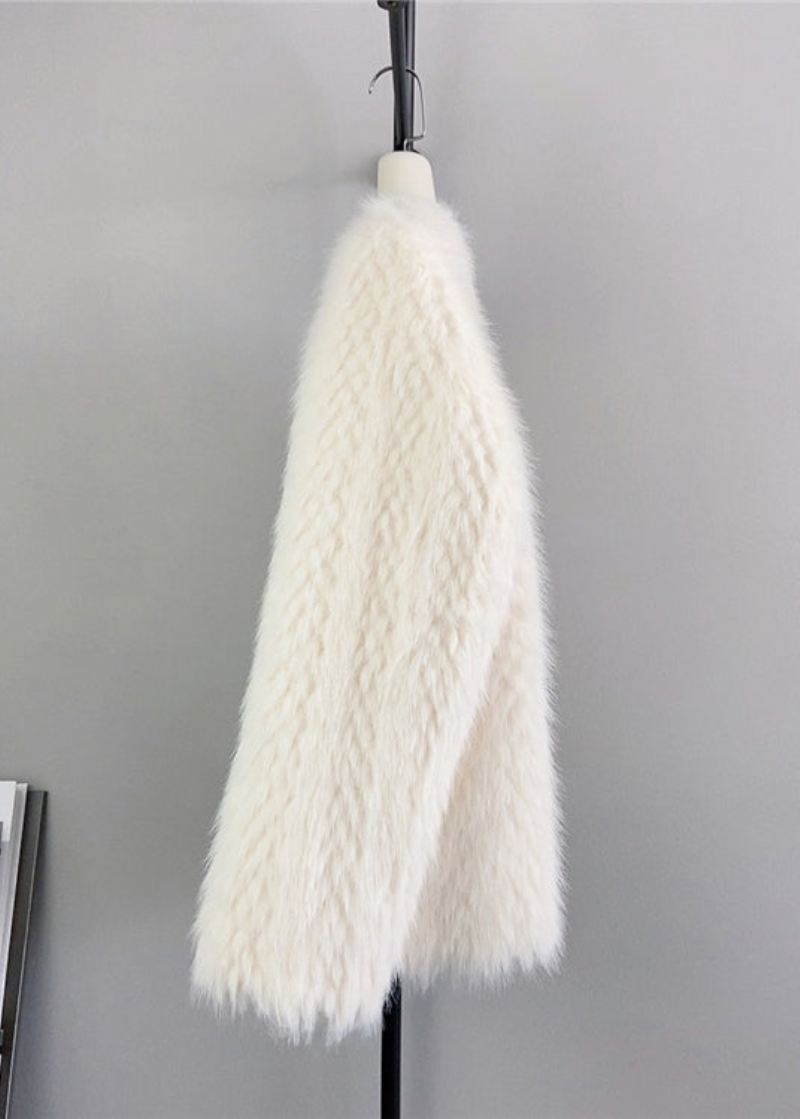 Vakker Beige O-hals Dobbel Bryst Mink Cashmere Kåper Vinter - Vinterfrakker for kvinner