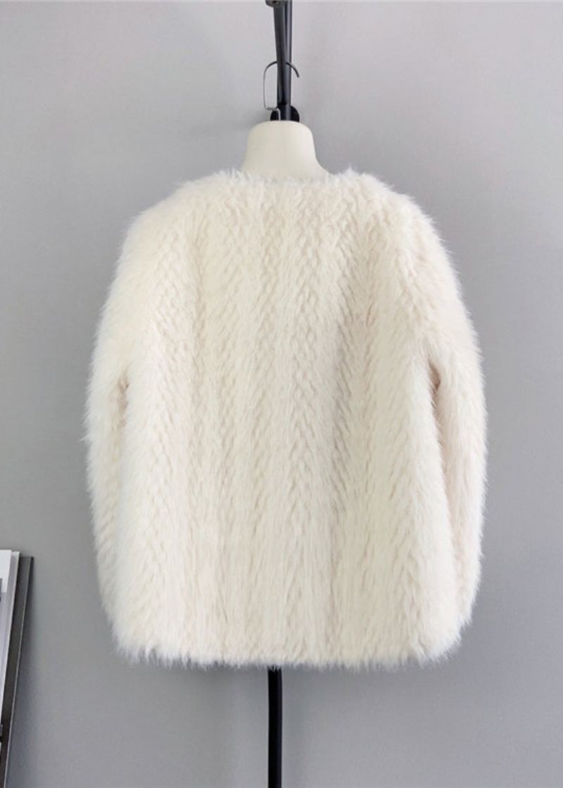 Vakker Beige O-hals Dobbel Bryst Mink Cashmere Kåper Vinter - Vinterfrakker for kvinner