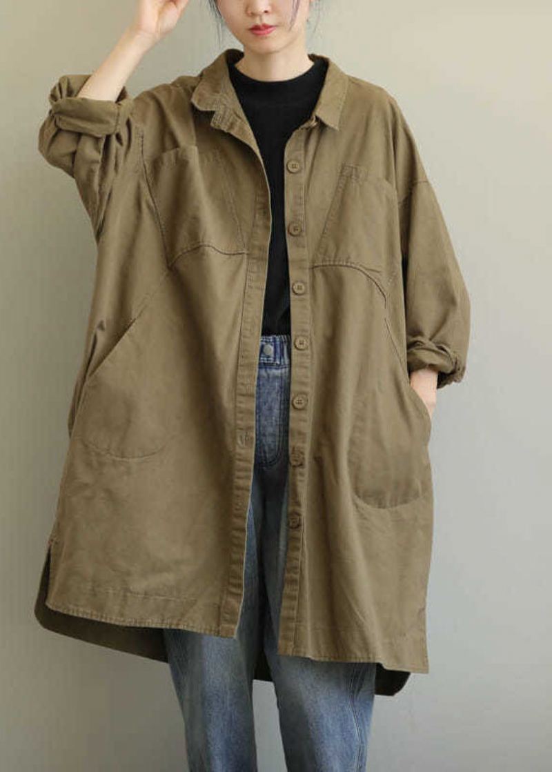 Vakker Khaki Peterpan Krage Button Trench Spring