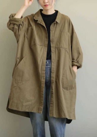 Vakker Khaki Peterpan Krage Button Trench Spring