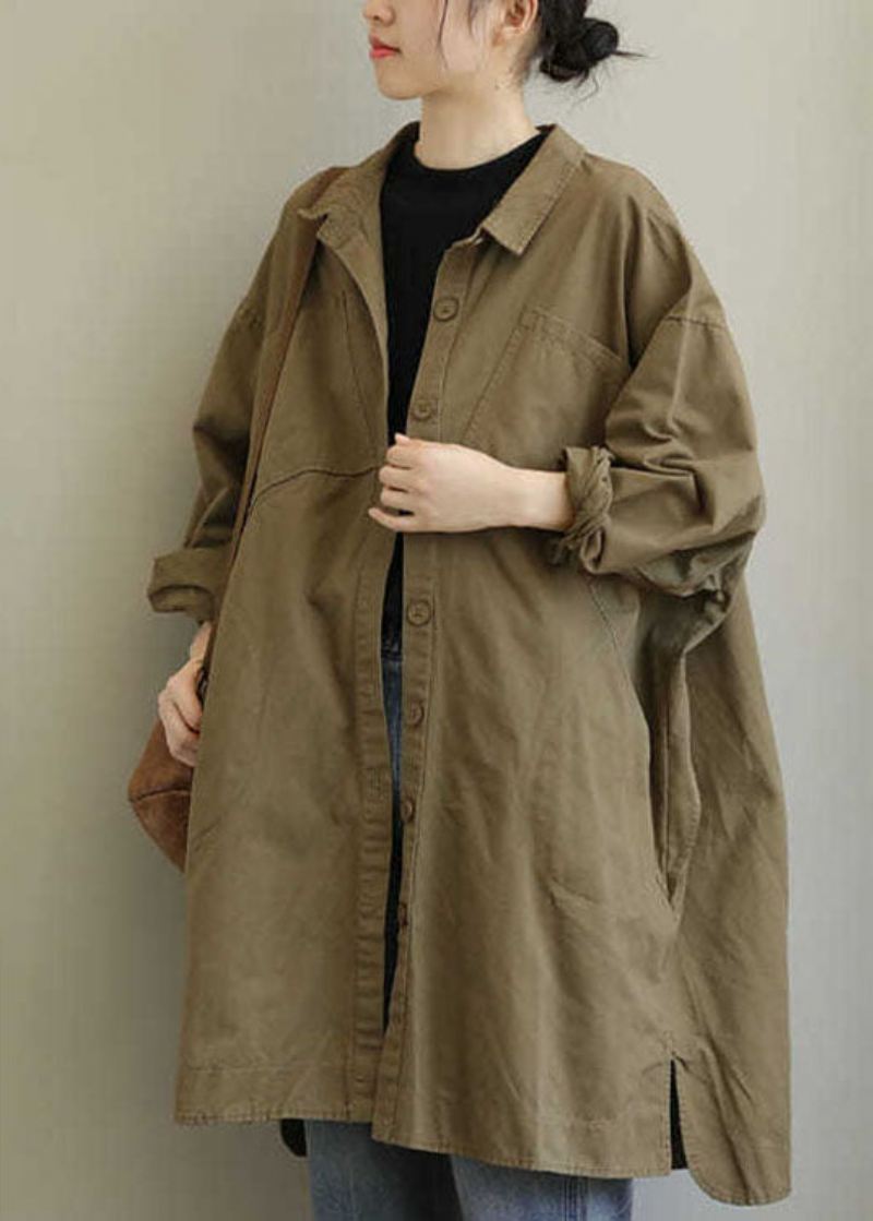 Vakker Khaki Peterpan Krage Button Trench Spring - Vinterfrakker for kvinner