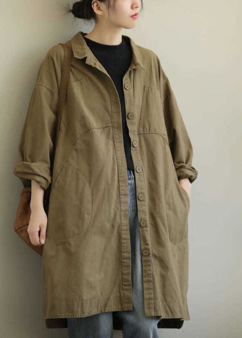 Vakker Khaki Peterpan Krage Button Trench Spring - Vinterfrakker for kvinner