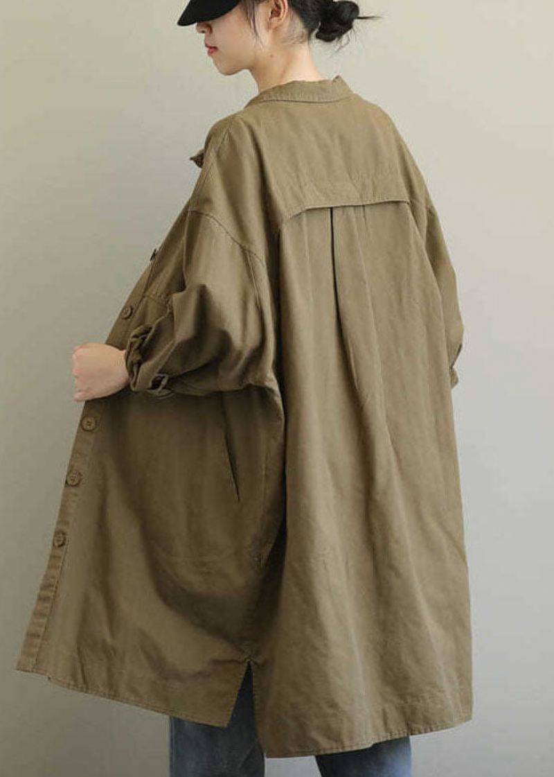 Vakker Khaki Peterpan Krage Button Trench Spring - Vinterfrakker for kvinner