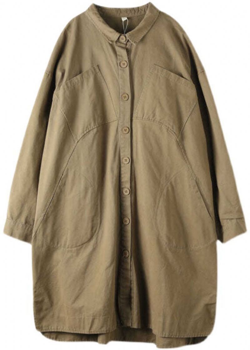 Vakker Khaki Peterpan Krage Button Trench Spring - Vinterfrakker for kvinner