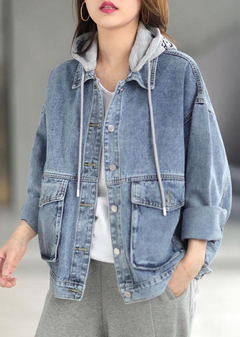 Vakker Lett Denim Hette Lommer Button Fall Langermet Coat - Vinterfrakker for kvinner