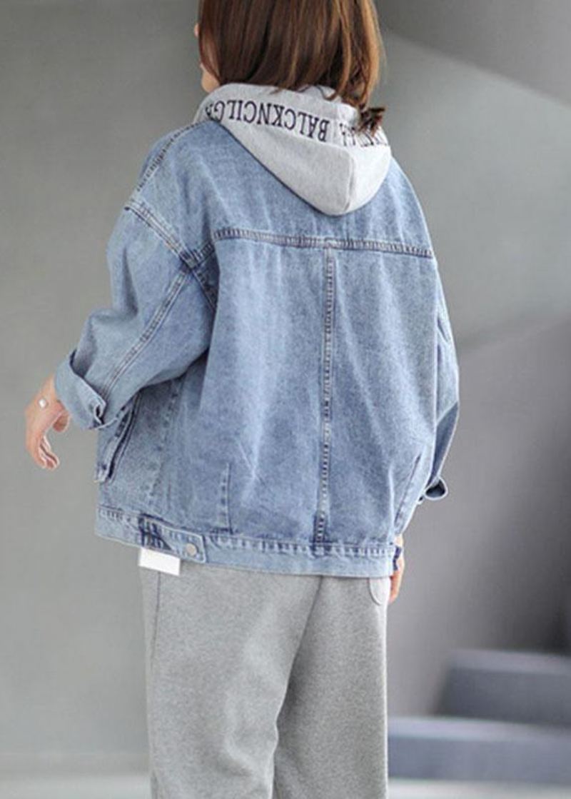 Vakker Lett Denim Hette Lommer Button Fall Langermet Coat - Vinterfrakker for kvinner