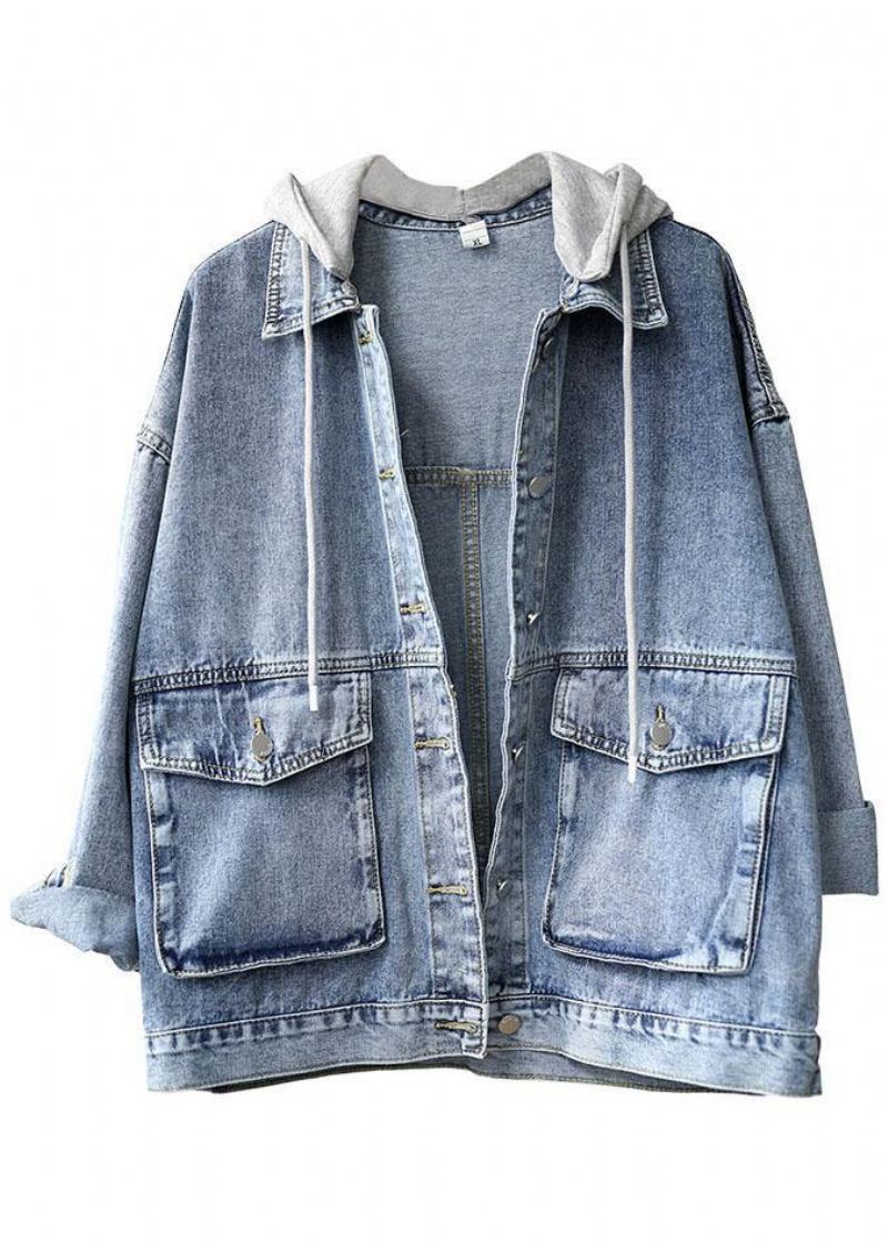 Vakker Lett Denim Hette Lommer Button Fall Langermet Coat - Vinterfrakker for kvinner